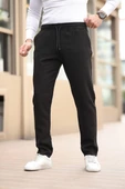 Düğmesiz Düz Kumaş Siyah Jogger Pantolon - 1