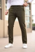 Düğmesiz Düz Kumaş Haki Jogger Pantolon - 1