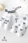 Kadın Erkek Sevimli Panda (5 ÇİFT) Kolej Model Pamuklu Terletmez Çorap Seti - 7