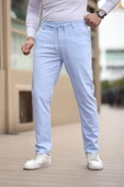Düğmeli Düz Kumaş Buz Mavisi Jogger Pantolon - 1