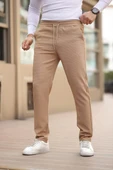Düğmesiz Kareli Kumaş Vizon Mavisi Jogger Pantolon - 1