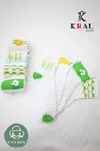 Kadın Kabartma Çiçek Desenli 4 Çift Pamuklu Patik Çorap - 4