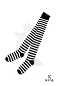 Kadın Dizüstü Çorap (3 Çift) Diz Üstü Zebra - Siyah - Tavuk Bacağı Çorap - 7