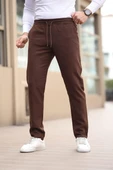 Düğmesiz Düz Kumaş Kahverengi Jogger Pantolon - 1