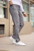 Düğmeli Düz Kumaş Gri Jogger Pantolon - 2