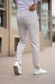 Düğmesiz Kareli Kumaş Bej Mavisi Jogger Pantolon - 3