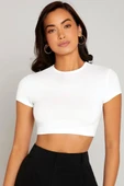 Beyaz Kadın Crop Bisiklet Yaka - 4