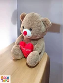 Sevgiliye Özel 35 cm Kahverengi Kalpli Sevimli Ayıcık – Romantik Peluş Hediye thumbnail 3