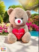 Sevgiliye Özel 35 cm Kahverengi Kalpli Sevimli Ayıcık – Romantik Peluş Hediye thumbnail 1