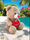 Sevgiliye Özel 35 cm Kahverengi Kalpli Sevimli Ayıcık – Romantik Peluş Hediye thumbnail 2