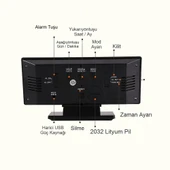 Masaüstü Ayna Çalar Saat Dekoratif LED 12/24 Saat Sıcaklık Modu USB Çalışan Taşınabilir Dijital Saat - 3