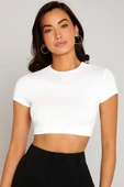Beyaz Kadın Crop Bisiklet Yaka - 2