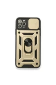 Nettech  Apple Iphone 11 Pro Uyumlu Kızaklı Panzer Seri Arka Koruma Kılıf - Gold - 1