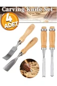 Depolife Ahşap Oyma iskarpela Kıvrık Alet seti Oval Düz Bükey Oyma yontma 4 lü Bıçak Seti Kuksa Kaşık Tas - 1