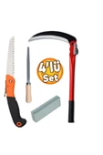 Depolife Katlanır Orak Tırpan Testere Bileme Taşı Eğe Seti 4lü Bahçe Çim Ot Kesme Budama El Alet Takımı thumbnail 1