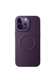 Nettech İphone 14 Pro Uyumlu Manyetik Deri Magsafe Seri Arka Koruma Kılıf - Mor - 1