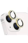 Nettech İphone 14 Uyumlu Taşlı Model Kamera Cam Koruyucu - Gold - 1