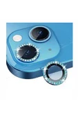 Nettech İphone 14 Uyumlu Diamond Taşlı Model Kamera Cam Koruyucu - Mavi - 1