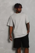 Unisex Oversize Düz Bisiklet Yaka T-Shirt - Gri - 4