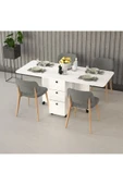 Asra Trend MDF Katlanır Mutfak Yemek Çalışma Masası, 3 Çekmeceli, Beyaz, KM-100 thumbnail 2
