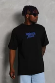 Unisex Oversize Baskılı Bisiklet Yaka T-Shirt - Siyah - 2