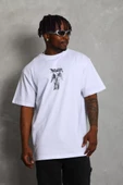 Unisex Oversize Baskılı Bisiklet Yaka T-Shirt - Beyaz - 2