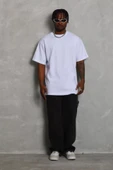 Unisex Oversize Düz Bisiklet Yaka T-Shirt - Beyaz - 4