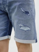 JACK JONES Erkek Yırtık Desenli Kot Şort 12269607 - 4