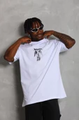 Unisex Oversize Baskılı Bisiklet Yaka T-Shirt - Beyaz - 1