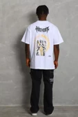 Unisex Oversize Baskılı Bisiklet Yaka T-Shirt - Beyaz - 4