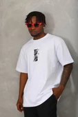 Unisex Oversize Baskılı Bisiklet Yaka T-Shirt - Beyaz - 2