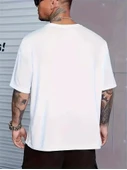 Baskılı Oversize Bisiklet Yaka T-shirt - Beyaz - 2