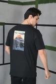 Unisex Bisiklet Yaka Baskılı Oversize T-Shirt - Siyah - 3