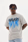 Unisex Baskılı Oversize T-Shirt - Gri - 4
