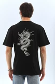 Unisex Oversize Baskılı Bisiklet Yaka T-Shirt - Siyah - 2