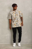Unisex Oversize Baskılı Bisiklet Yaka T-Shirt - Gri - 3