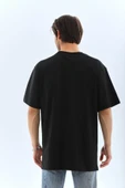 Unisex Oversize Taşlı Bisiklet Yaka T-Shirt - Siyah - 2