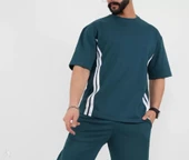 Unisex Oversize Yanları Şeritli T-Shirt - Cam Göbeği - 2