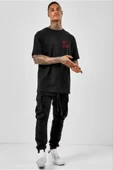 Unisex Bisiklet Yaka Oversize Baskılı T-Shirt - Siyah - 2