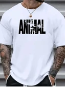 Baskılı Oversize Bisiklet Yaka T-shirt - Beyaz - 1