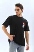 Unisex Oversize Baskılı Bisiklet Yaka T-Shirt - Siyah - 3