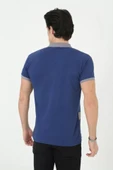 Erkek Yakalı Slim Fit Baskılı T-Shirt - Mavi - 2