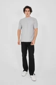 Unisex Waffle Kumaş Rahat Kol T-Shirt - Boyalı Gri - 3
