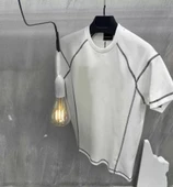 Unisex Karoyaka Dikişli Oversize T-Shirt - Beyaz - 1