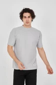 Unisex Waffle Kumaş Rahat Kol T-Shirt - Boyalı Gri - 1
