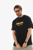 Unisex Bisiklet Yaka Baskılı Oversize T-Shirt - Siyah - 1