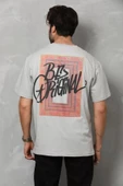 Unisex Bisiklet Yaka Baskılı Oversize T-Shirt - Gri - 2
