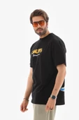 Unisex Bisiklet Yaka Baskılı Oversize T-Shirt - Siyah - 4