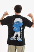 Unisex Bisiklet Yaka Baskılı Oversize T-Shirt - Siyah - 2