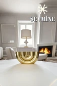 SEVMİNE Modern Tasarım 5 Li Beton Mumluk - Şık Tasarım Dekoratif Mumluk (17X9.5X4 CM) - Gold thumbnail 2